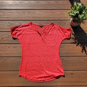 Express Neon Red Pink Striped Burnout Top Tee Shirt Vacation Preppy Casual S